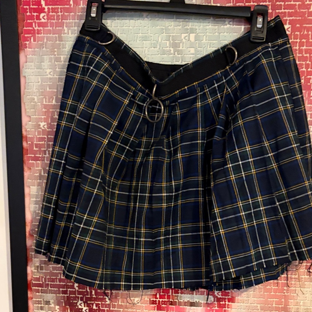 Current Mood Navy Plaid Mini Skirt with Yellow and White Windowpane